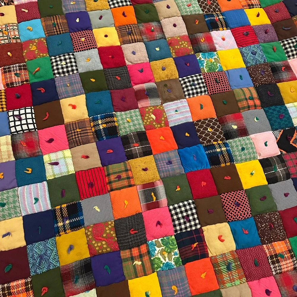 HAND MADE OVERSIZED TWIN QUILT 54.5 x 79.5 VINTAGE BOHO CABIN FARMHOUSE